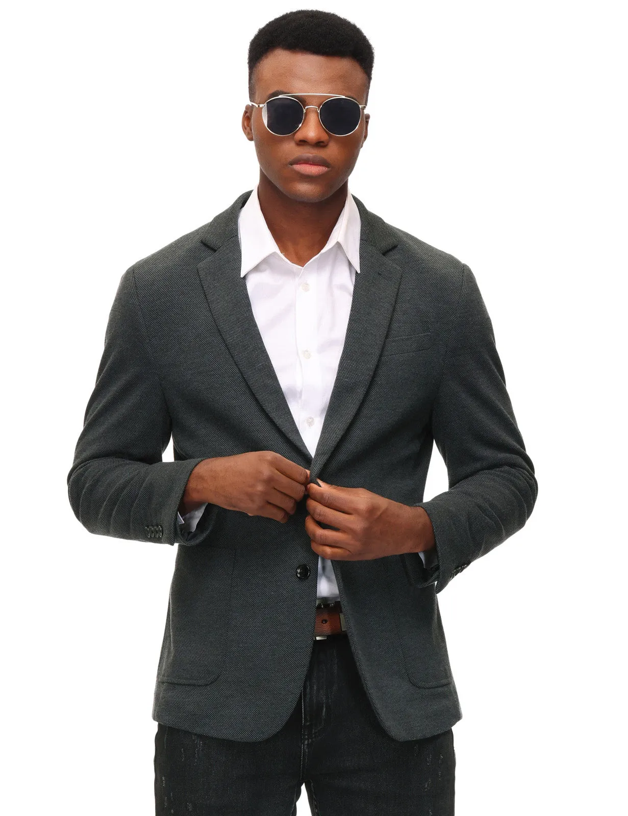 Mens Casual Knit Blazer Two Button Unlined Stretch Sport Coat Suit Jacket