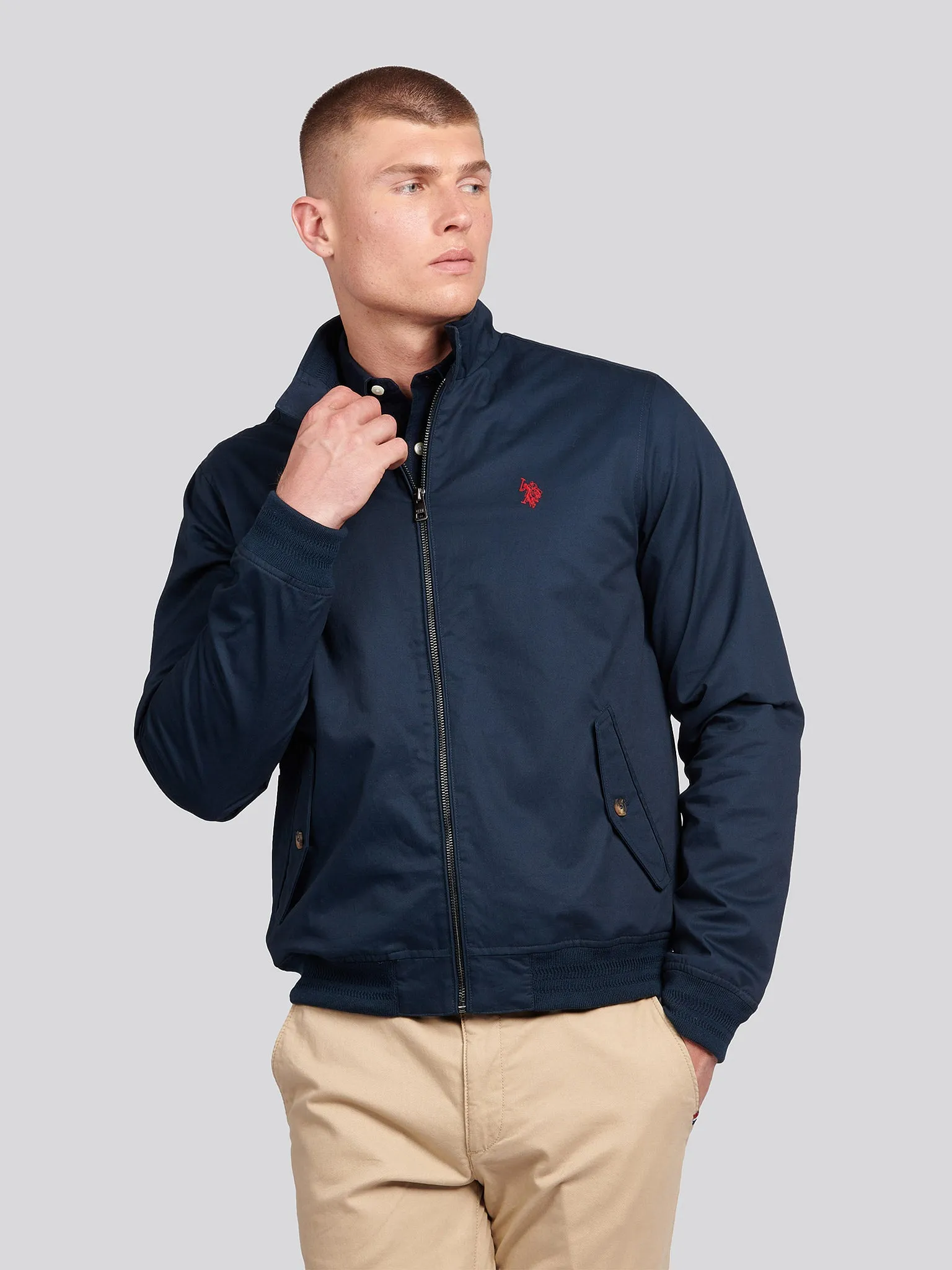 Mens Cotton Twill Harrington Jacket in Dark Sapphire Navy / Haute Red DHM