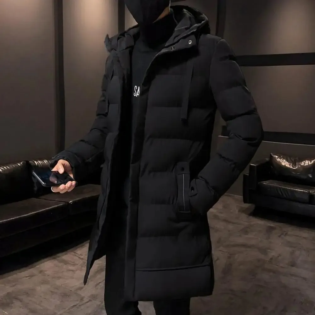 Men's Elegant Long Puffer Jacket with Hood and Zipper | Ideal for Autumn and Winter