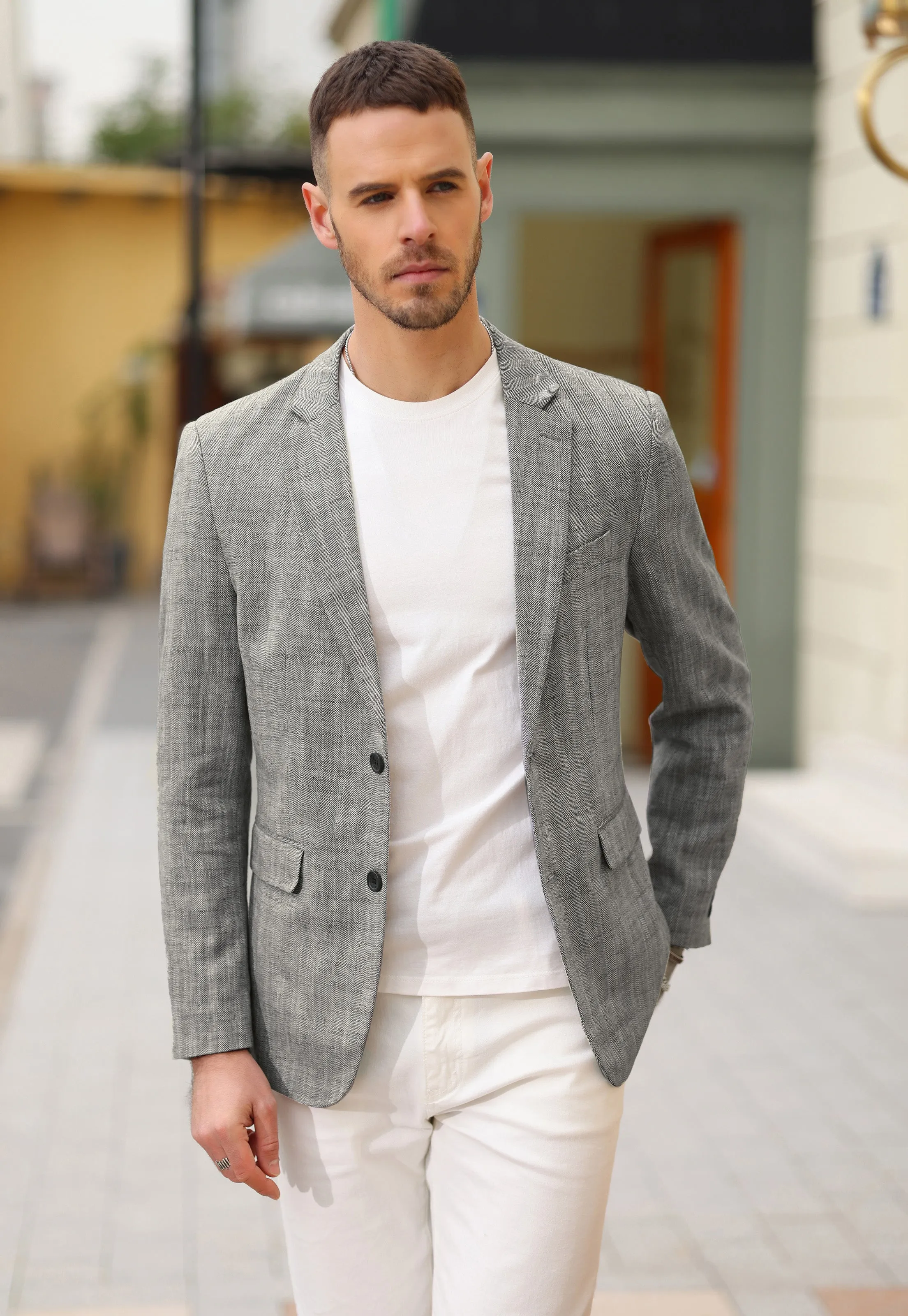 Men's Slim Fit Lightweight Linen Jacket Tailored Two Button Blazer Sport Coat