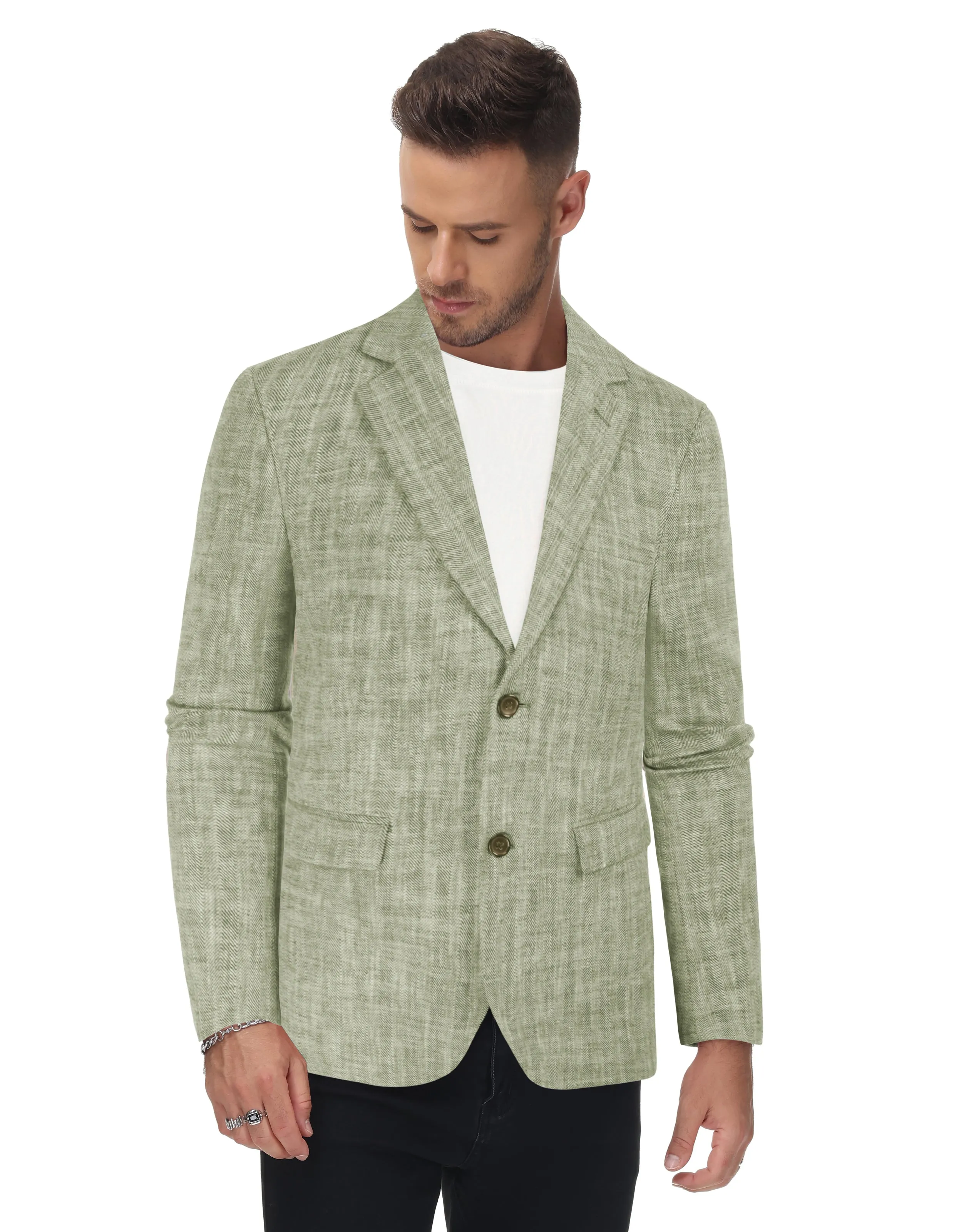 Men's Slim Fit Lightweight Linen Jacket Tailored Two Button Blazer Sport Coat