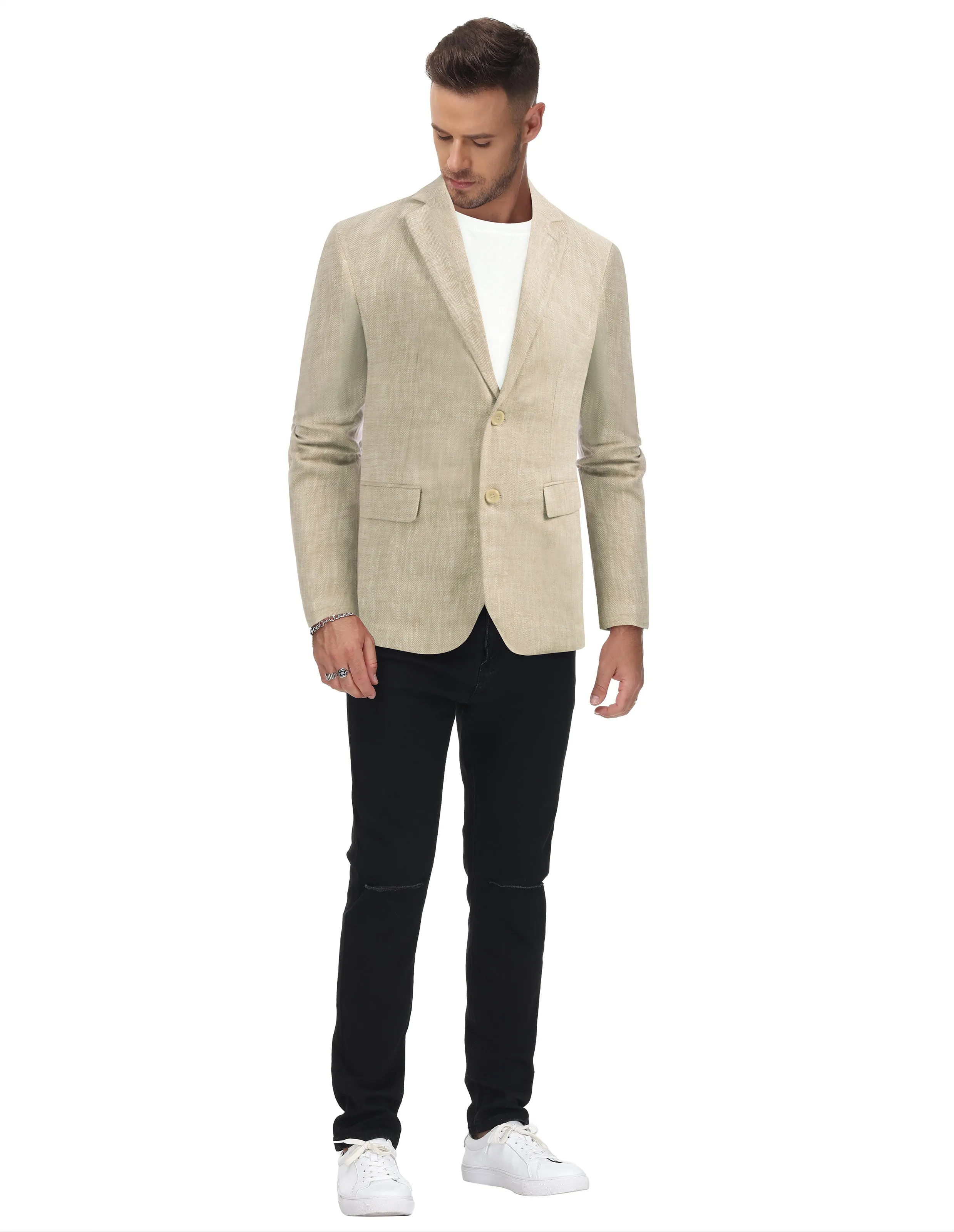 Men's Slim Fit Lightweight Linen Jacket Tailored Two Button Blazer Sport Coat