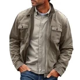 Men's Vintage Distressed Canvas Zip Jacket 11624190X