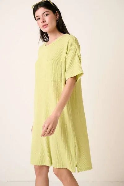 Mittoshop Lime Urban Rib Knit Short Sleeve Tee Dress