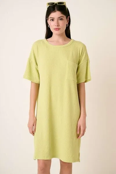 Mittoshop Lime Urban Rib Knit Short Sleeve Tee Dress