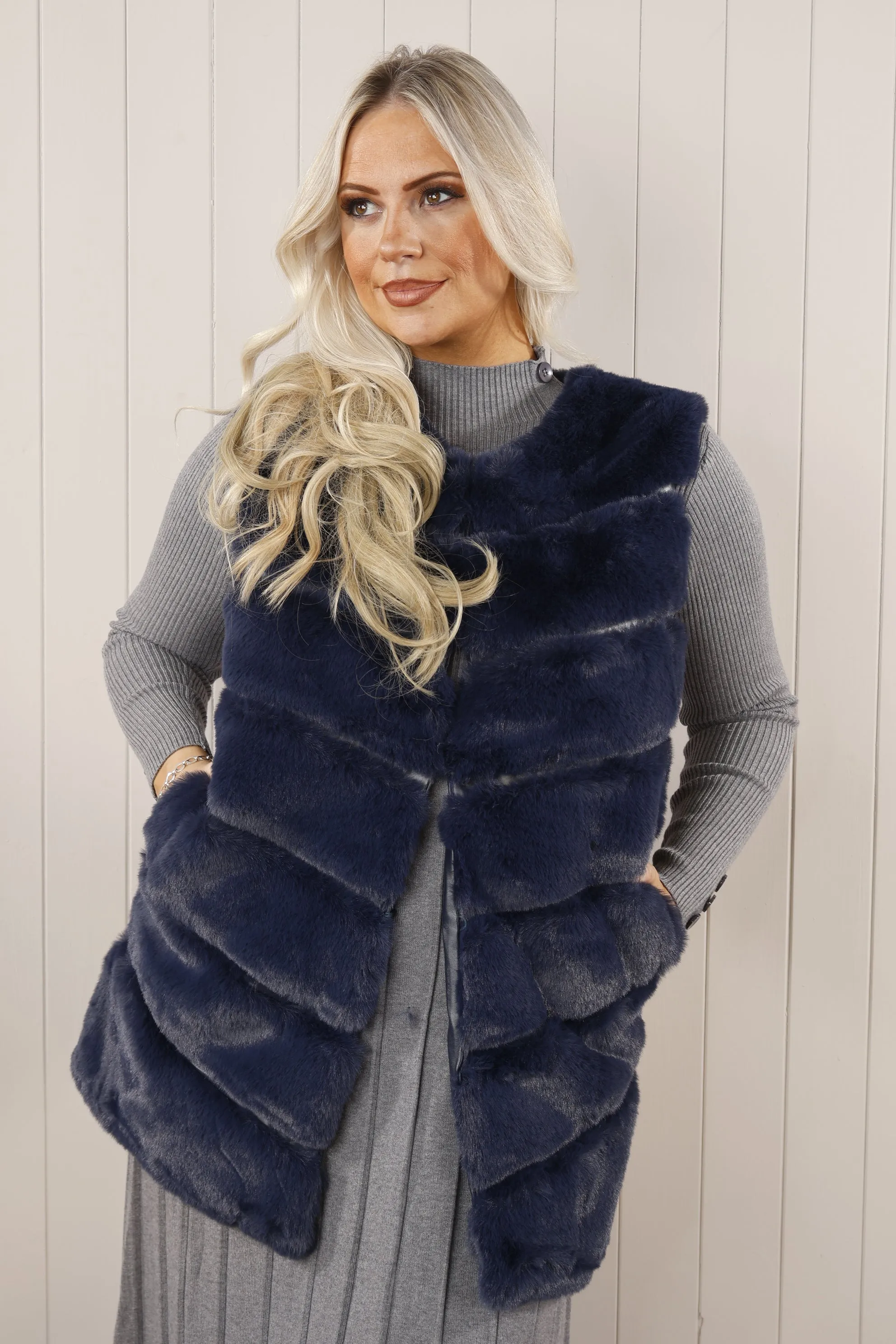 Navy Faux Fur Gilet