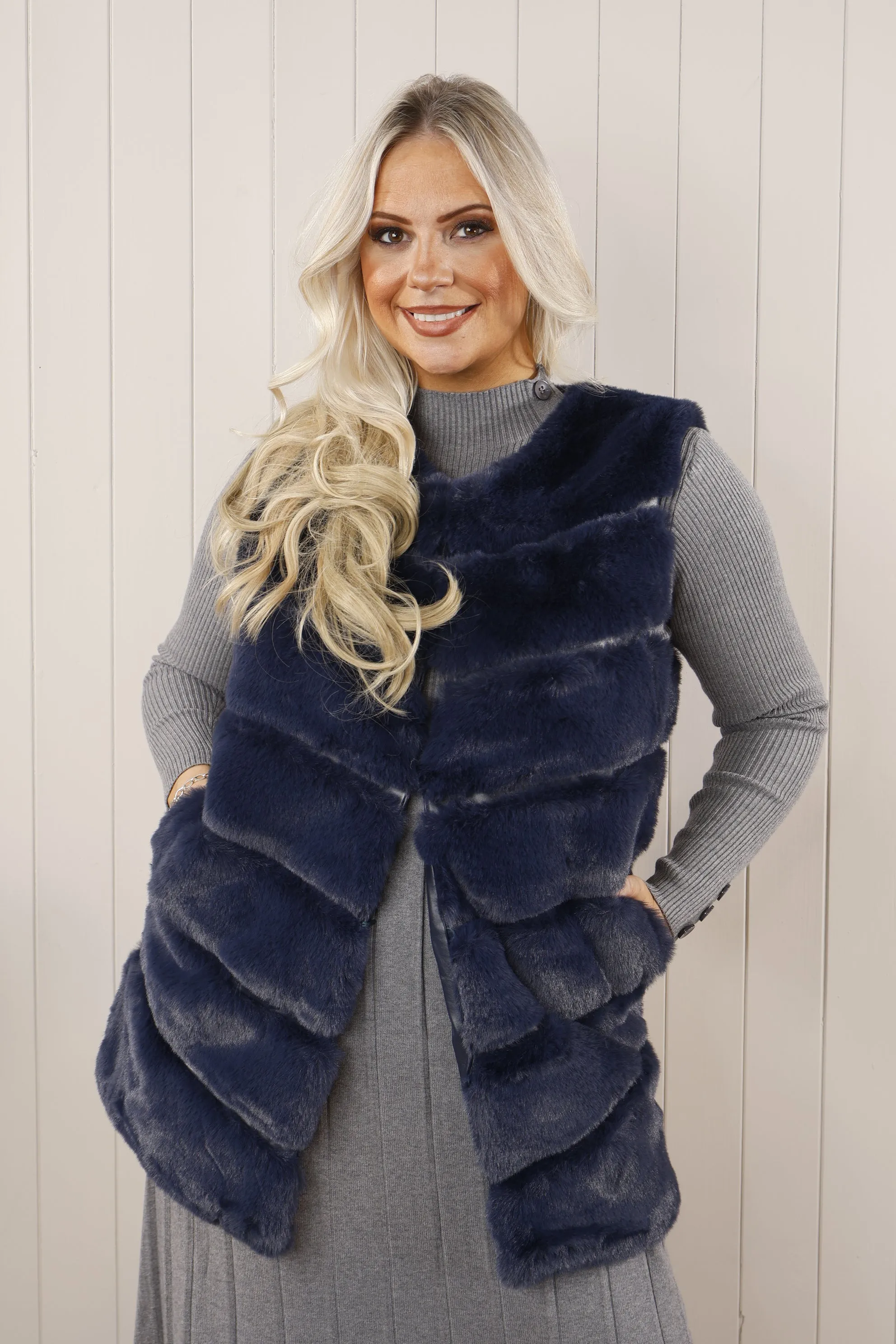 Navy Faux Fur Gilet