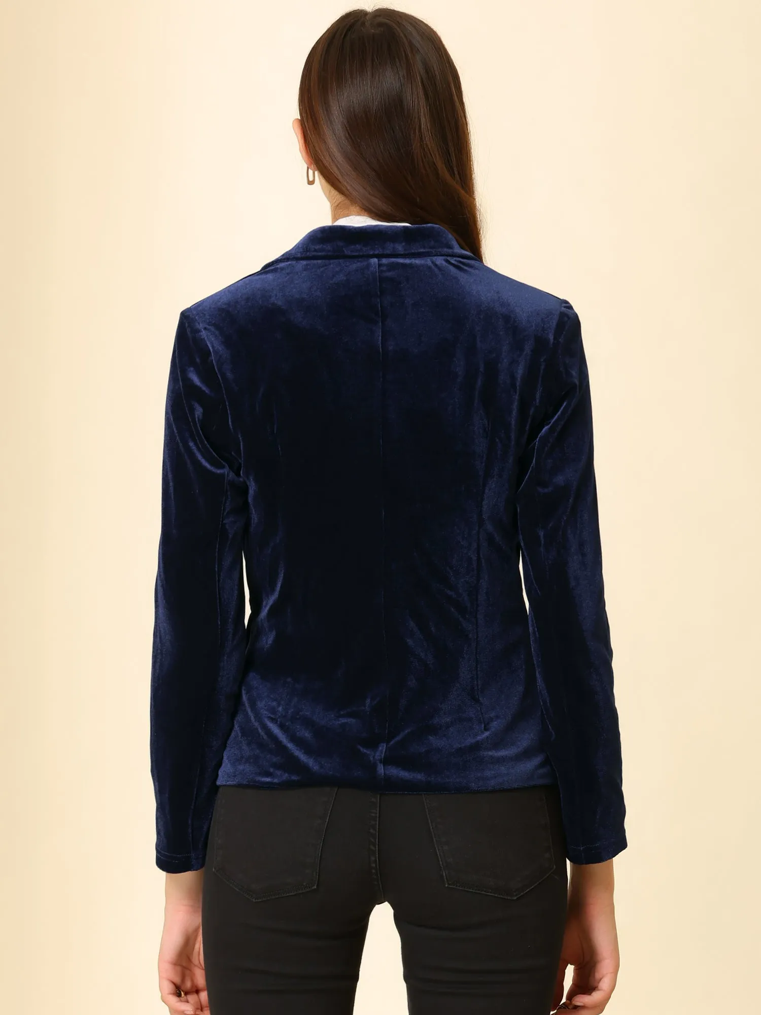 Notched Lapel Vintage Office Button Front Velvet Blazer