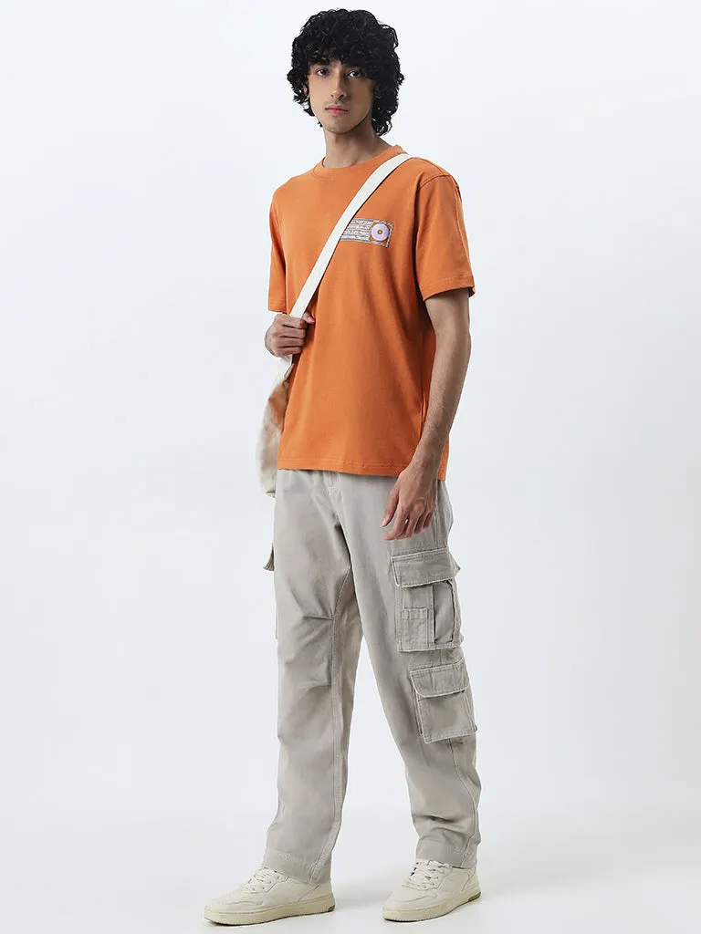 Nuon Beige Cargo-Style Relaxed-Fit Mid-Rise Cotton Chinos