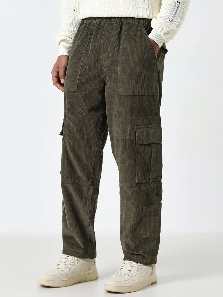 Nuon Olive Relaxed-Fit Mid-Rise Cotton Chinos