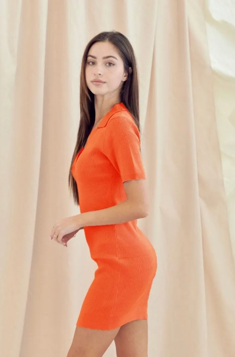 Orange Minimalist Polo Knit Dress