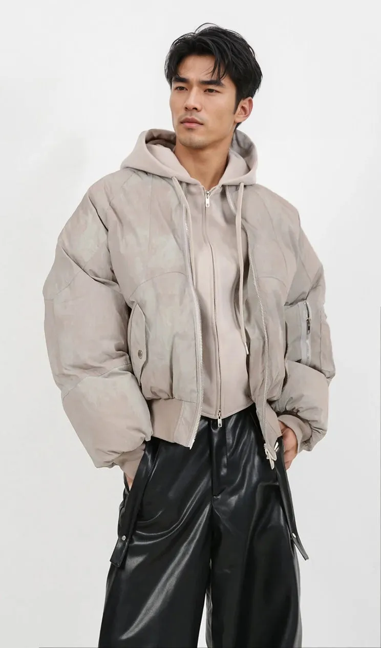 Oversized Mock Two-Piece Hooded Puffer Jacket