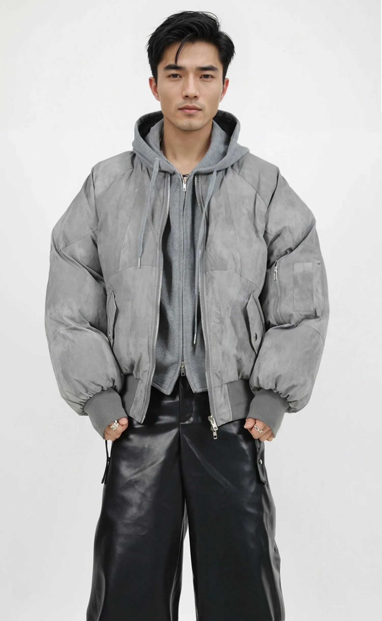 Oversized Mock Two-Piece Hooded Puffer Jacket