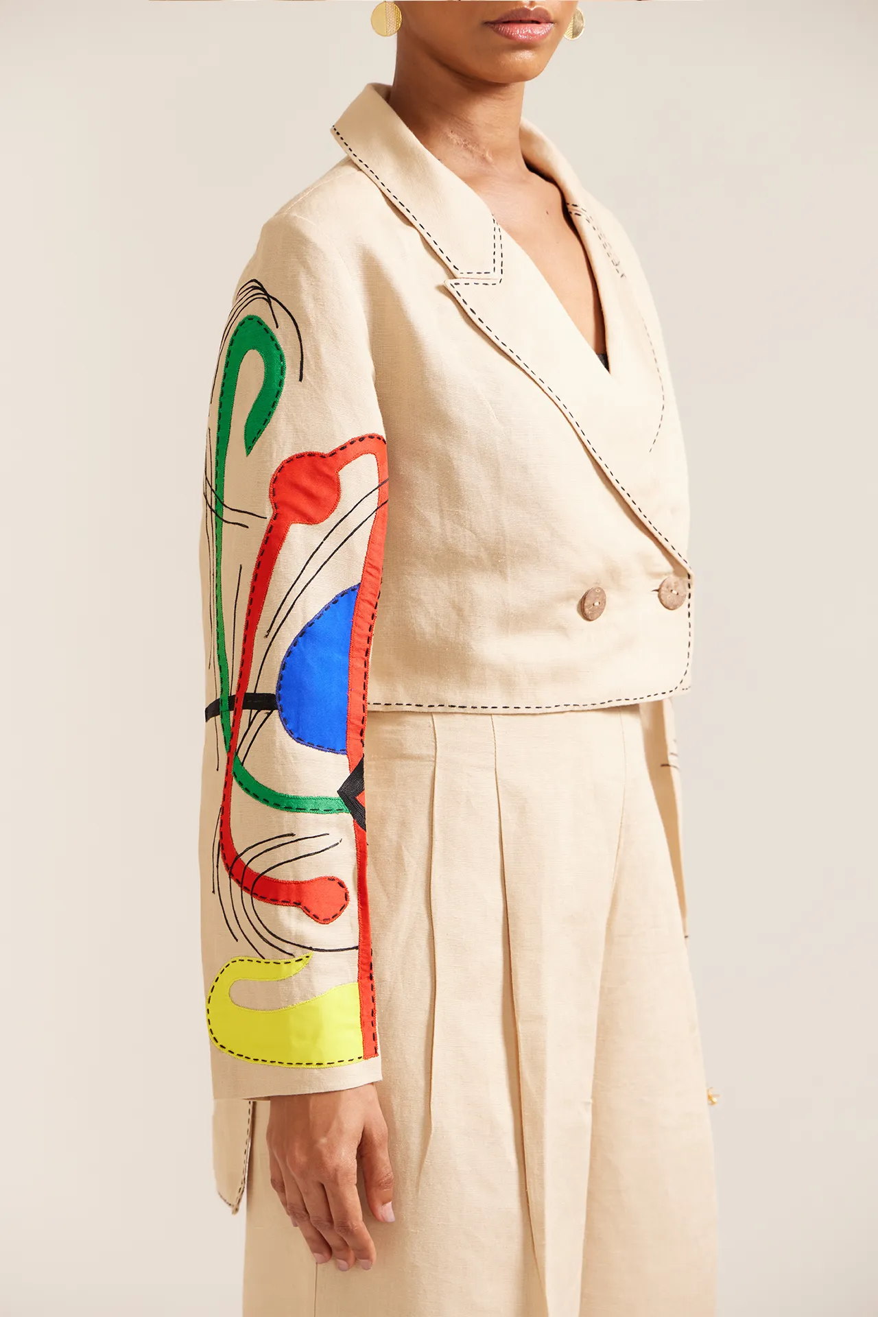 Paint Stain Linen Cropped Jacket Co-ord