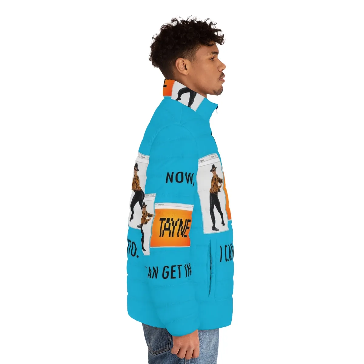 "Tayne-Inspired Puffer Jacket: A Retro Comedy Piece"