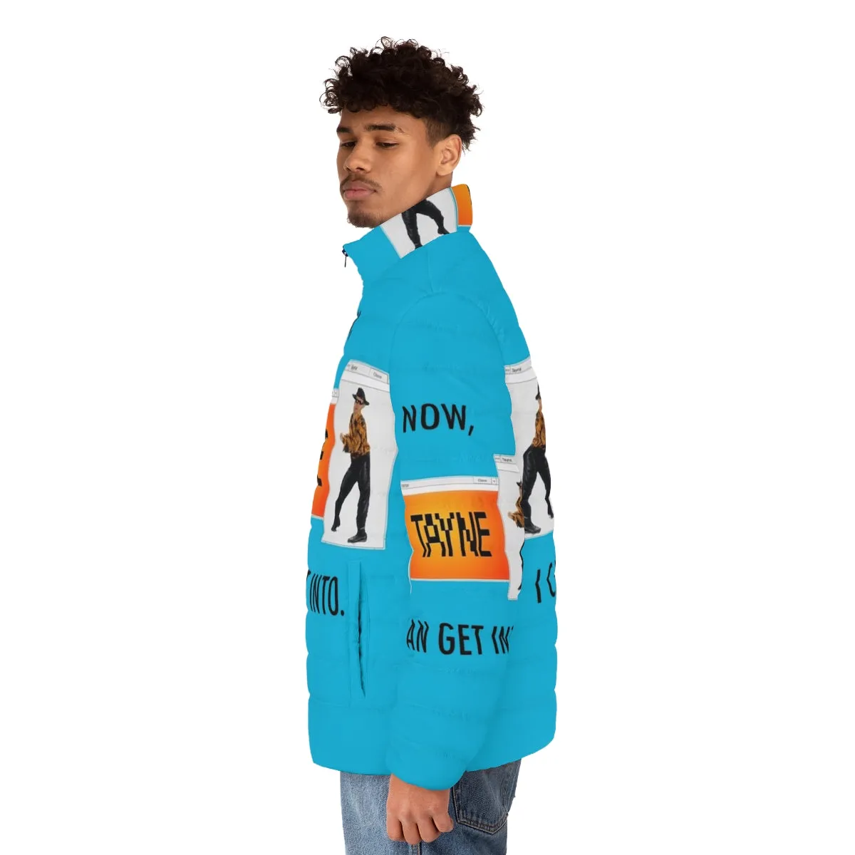 "Tayne-Inspired Puffer Jacket: A Retro Comedy Piece"