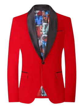 Red Men's velvet Tuxedo Blazer Shall Lapel Slim-Fit with Bowtie