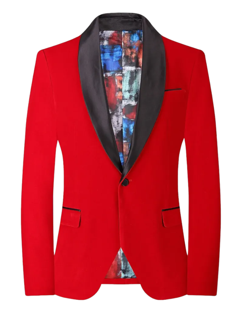 Red Men's velvet Tuxedo Blazer Shall Lapel Slim-Fit with Bowtie