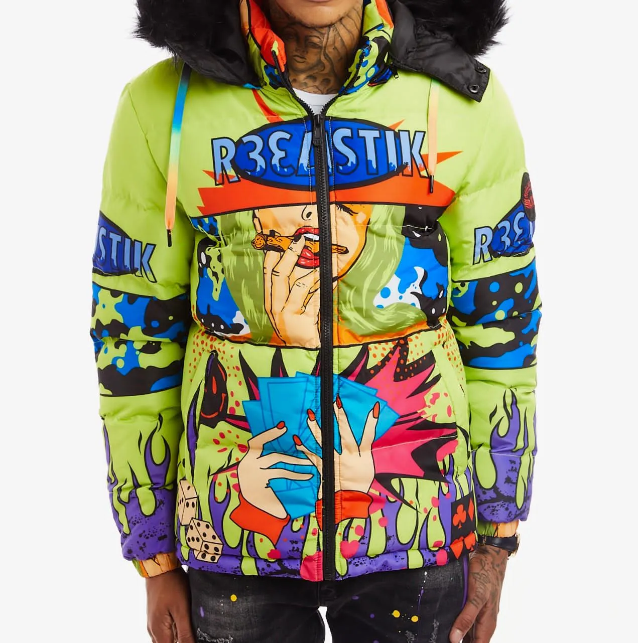 Reelistic-Player Puffer Jacket-Neon