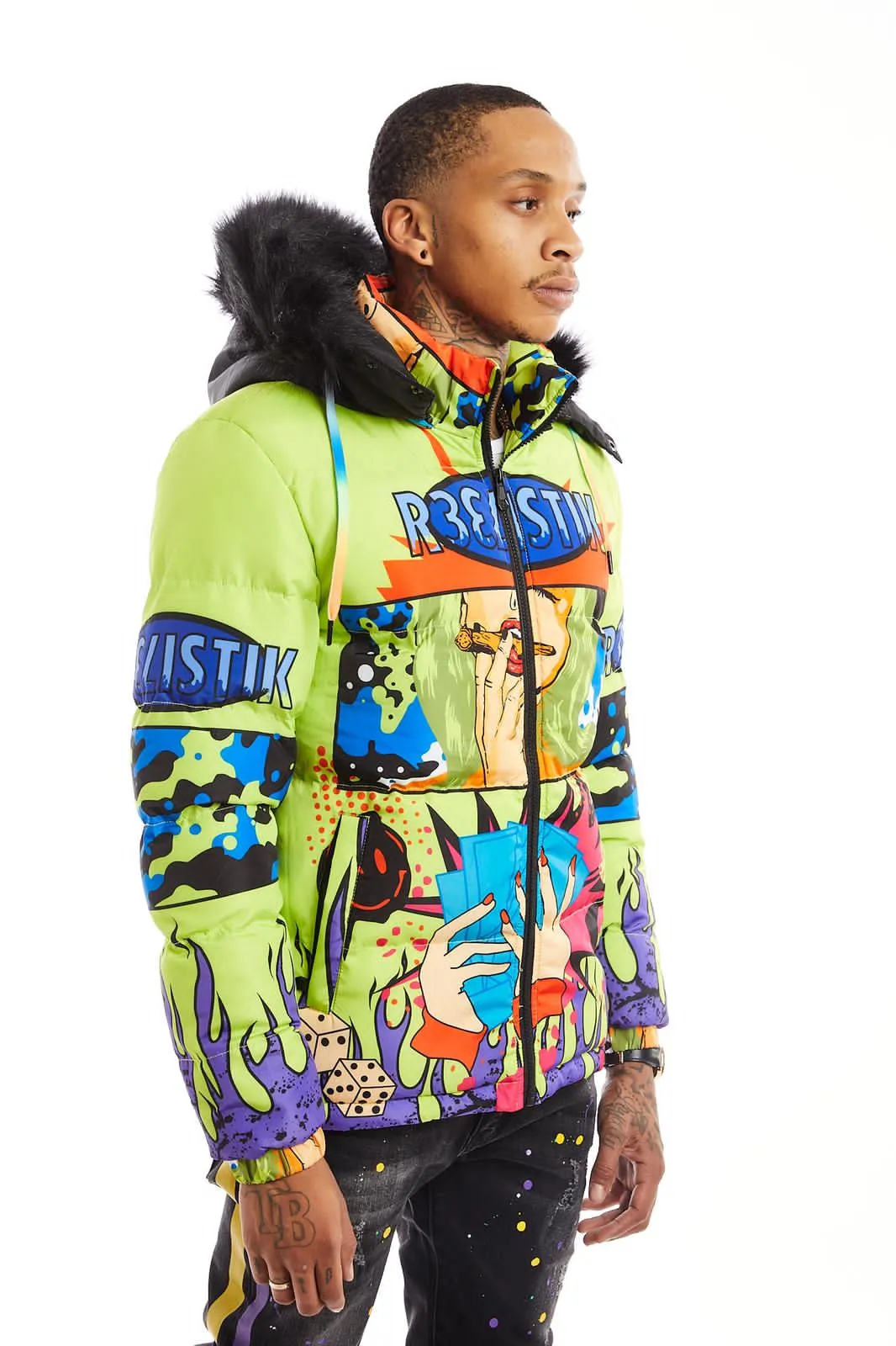 Reelistic-Player Puffer Jacket-Neon