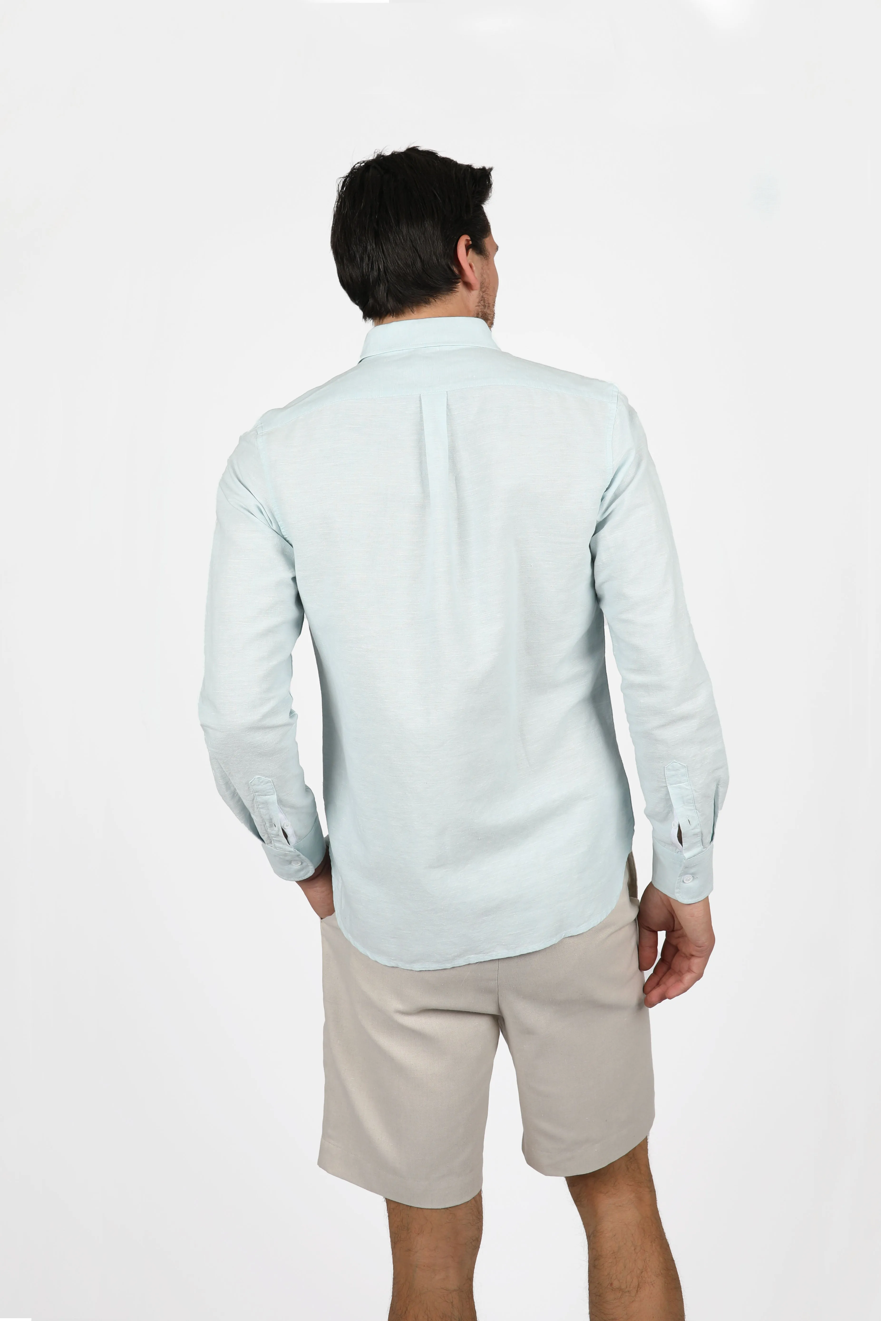 Relaxed Fit Ice Blue Linen Shirt