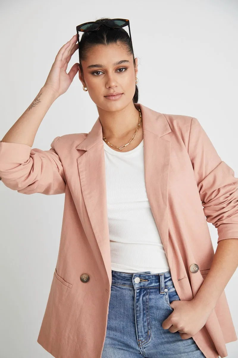 RE:UNION - Constant Blush Linen Blazer - Blush