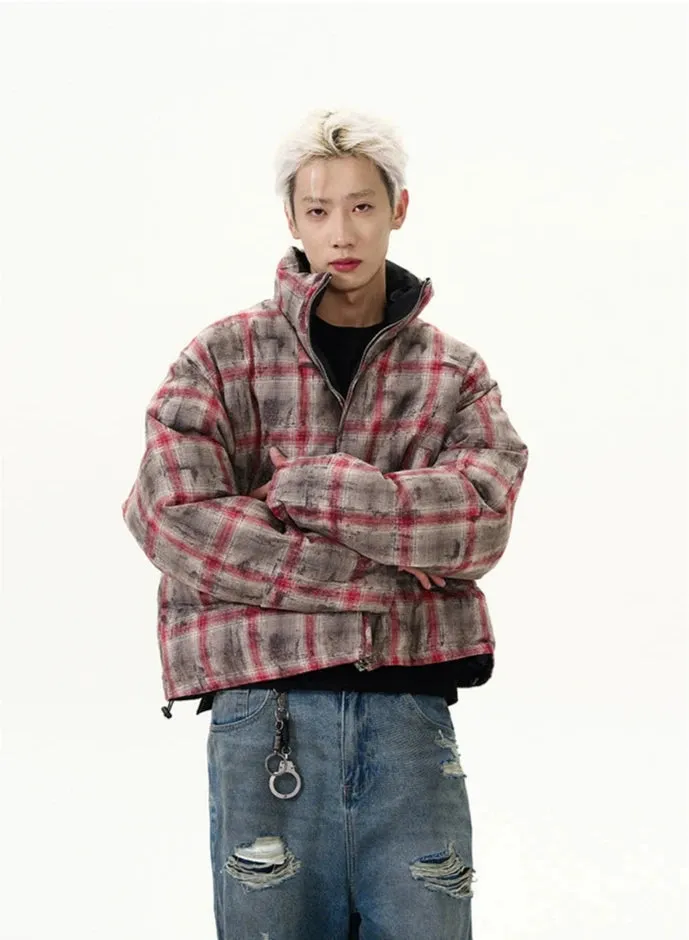 Reversible Plaid Puffer Zip Jacket