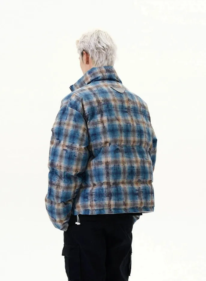 Reversible Plaid Puffer Zip Jacket