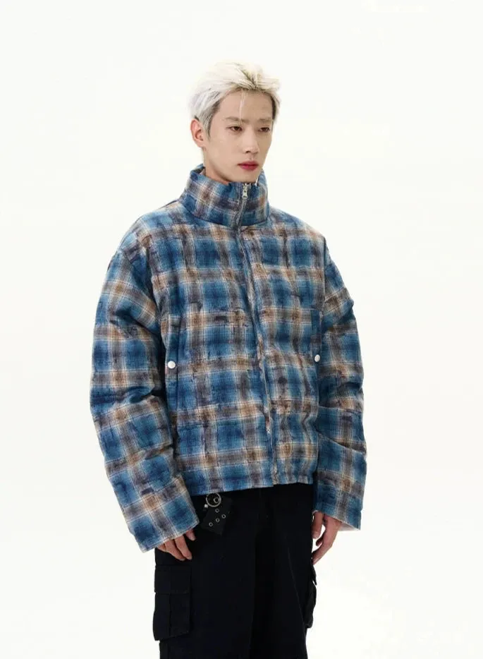 Reversible Plaid Puffer Zip Jacket