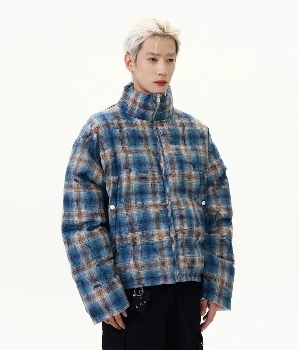 Reversible Plaid Puffer Zip Jacket