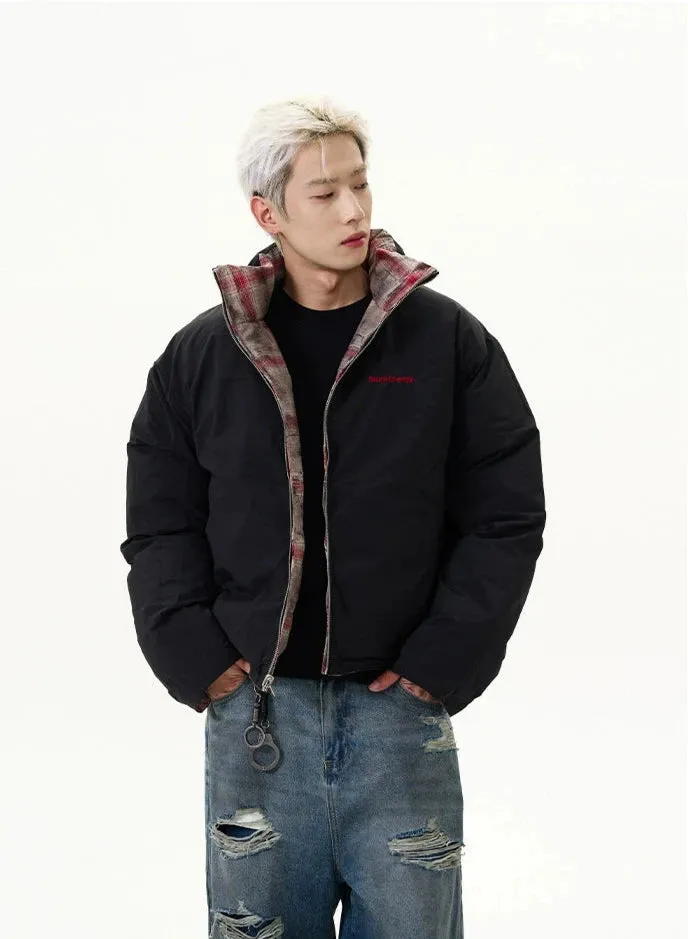 Reversible Plaid Puffer Zip Jacket