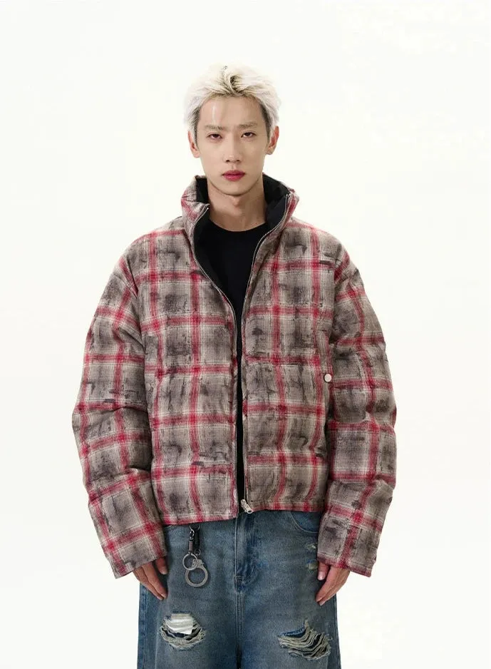 Reversible Plaid Puffer Zip Jacket