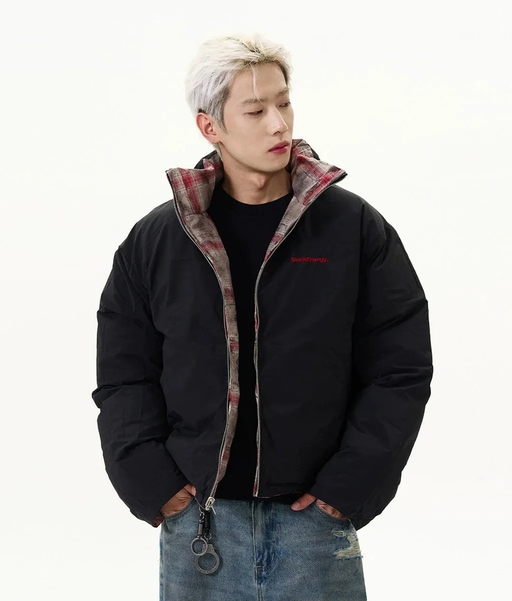 Reversible Plaid Puffer Zip Jacket