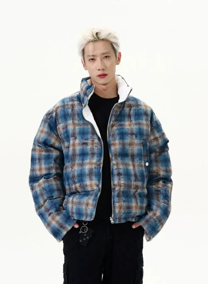 Reversible Plaid Puffer Zip Jacket