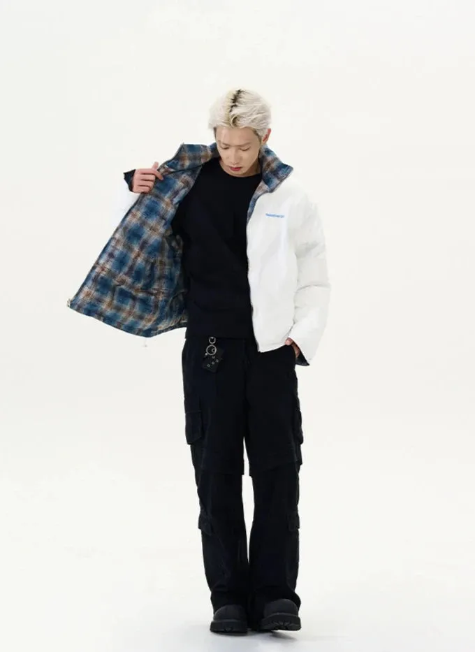 Reversible Plaid Puffer Zip Jacket