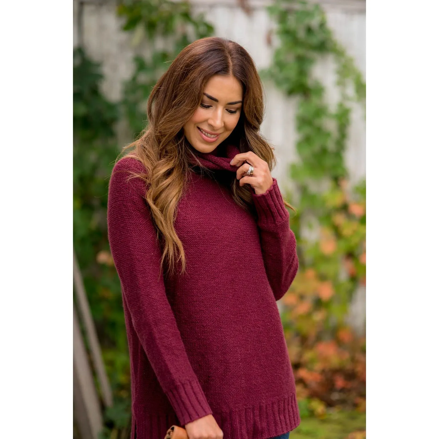 Ribbed Cowl Neck Sweater