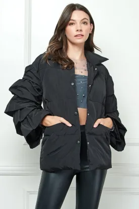 Ruffle Black Puffer Jacket