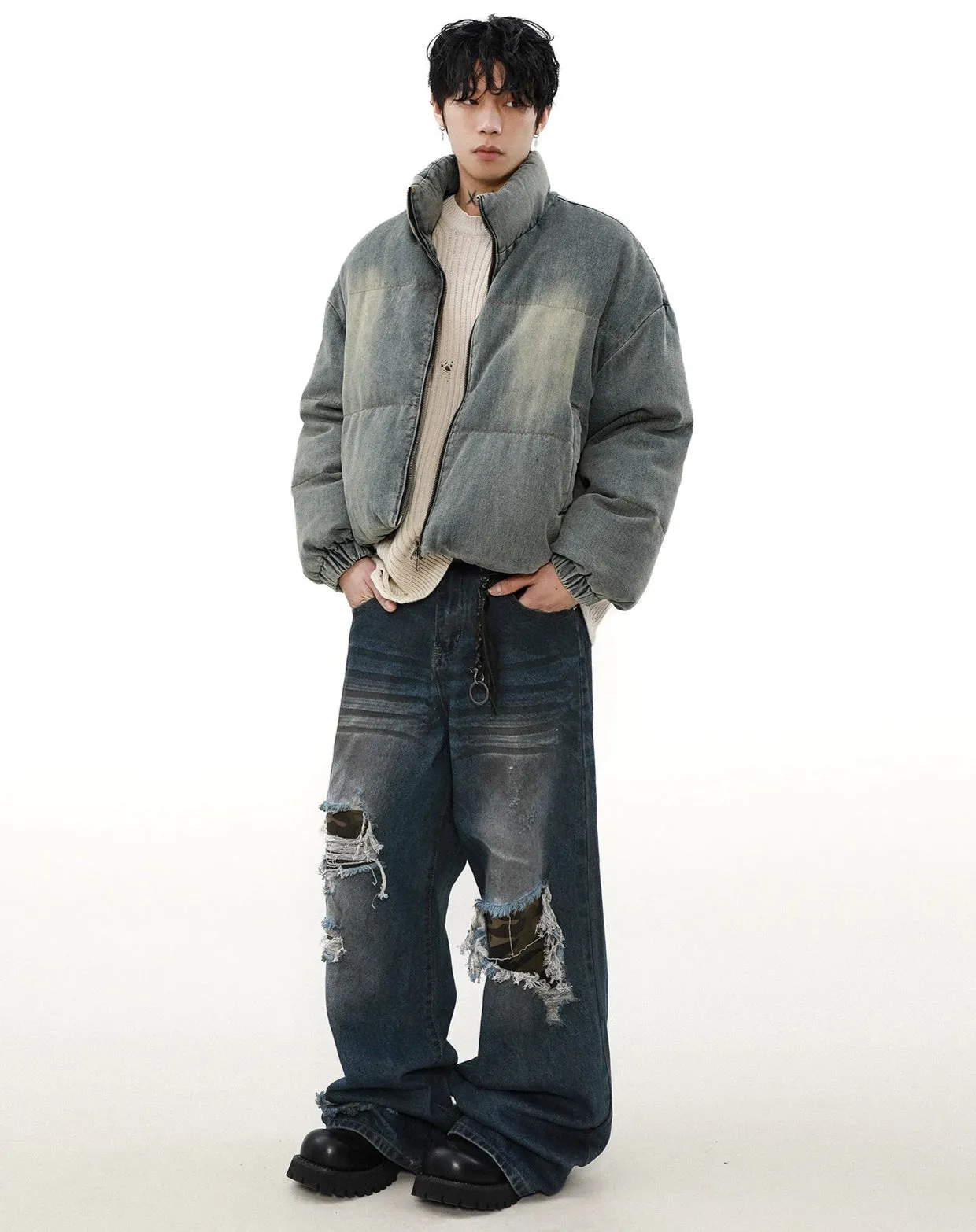 Sandlbast Denim Puffer Mid Crop Jacket