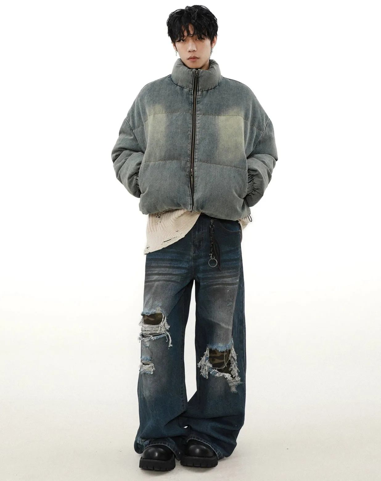 Sandlbast Denim Puffer Mid Crop Jacket