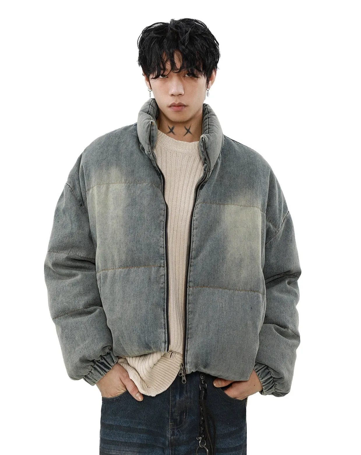 Sandlbast Denim Puffer Mid Crop Jacket