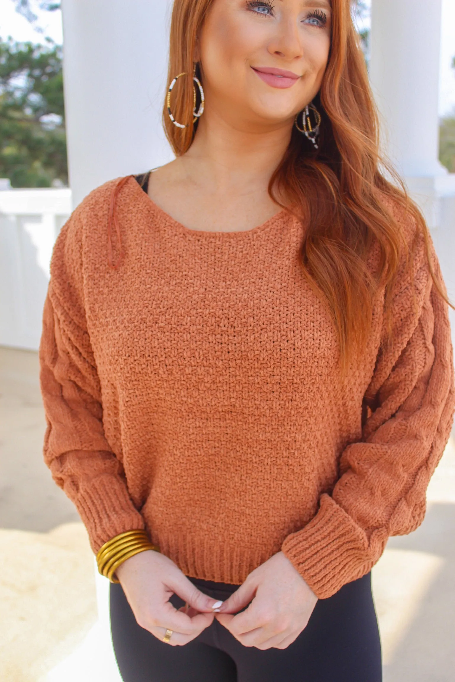 Shannon Pullover Knit Sweater- Rust