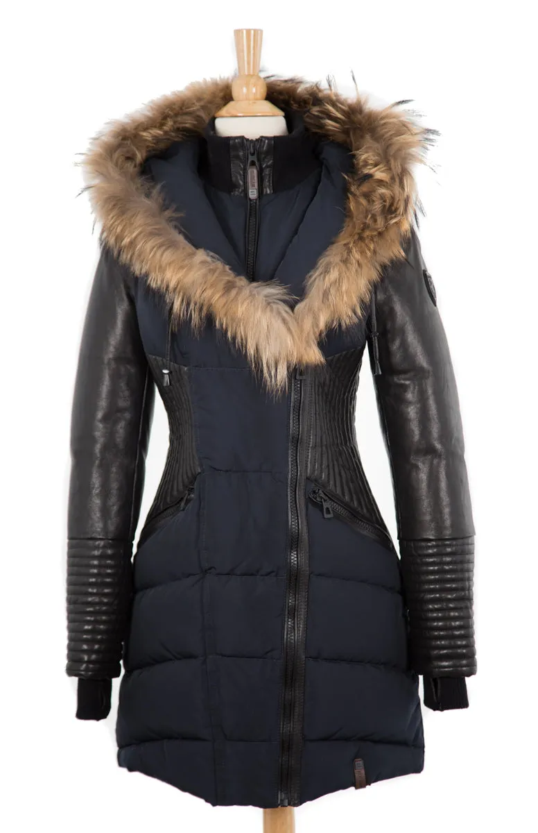 Shauna Leather Down Coat With Fur Trim