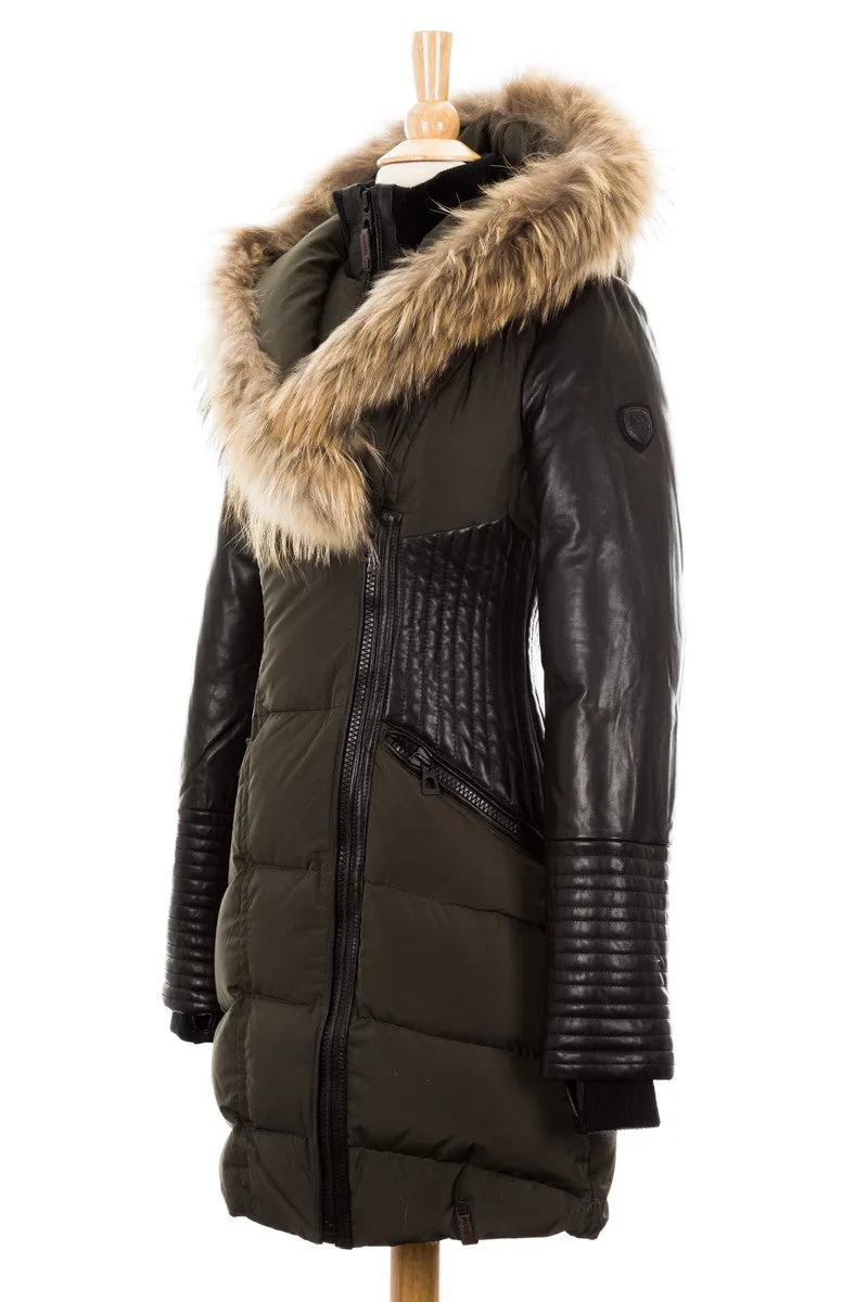 Shauna Leather Down Coat With Fur Trim