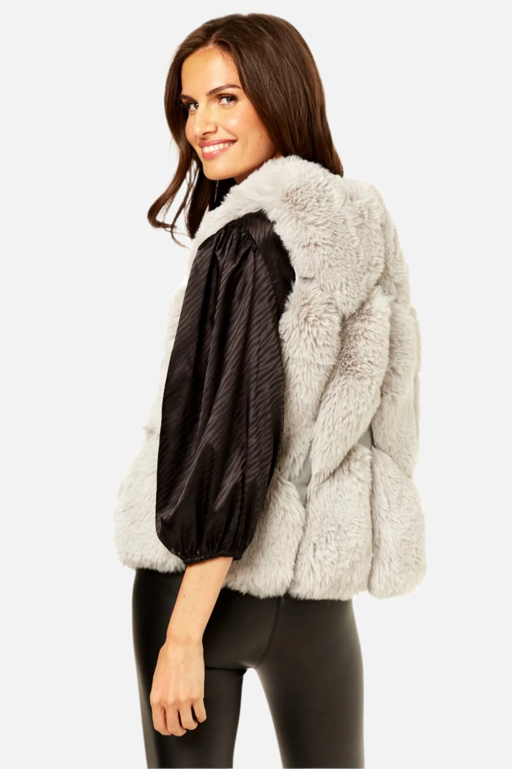 Sliver Patch Fur Cropped Gilet