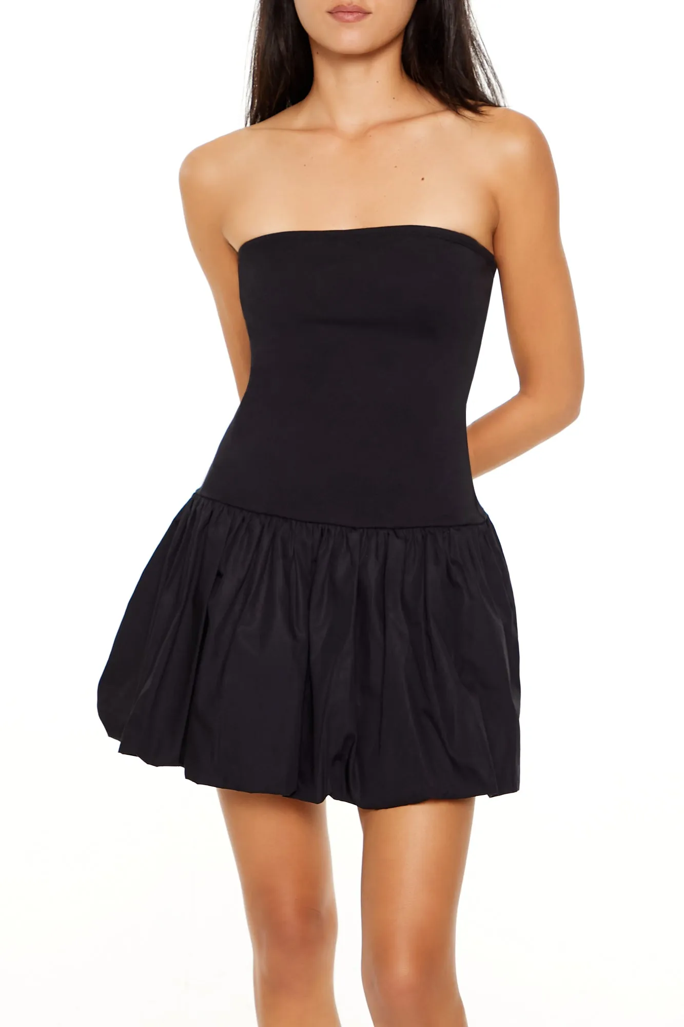 Strapless Bubble-Hem Mini Dress