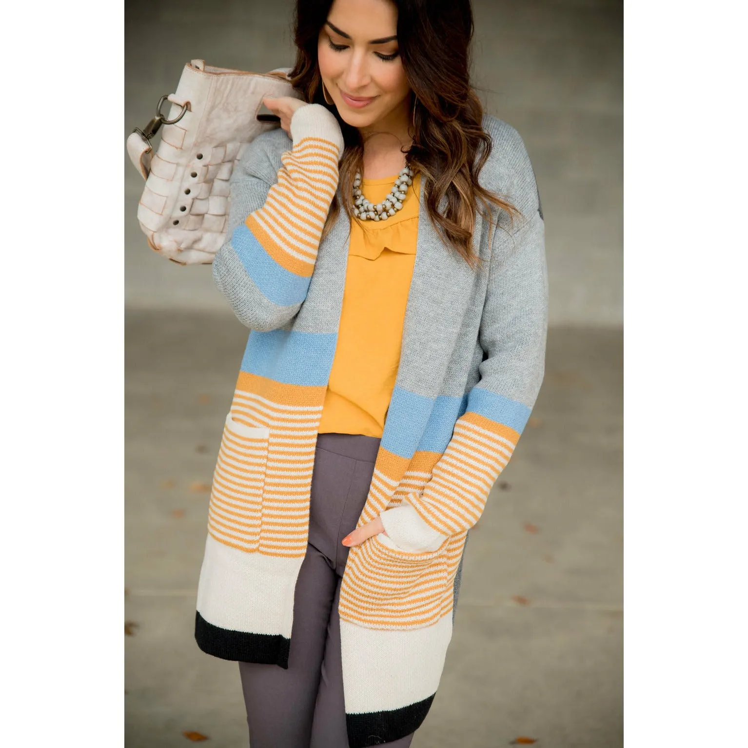 Stripe Color Blocked Bottom Cardigan