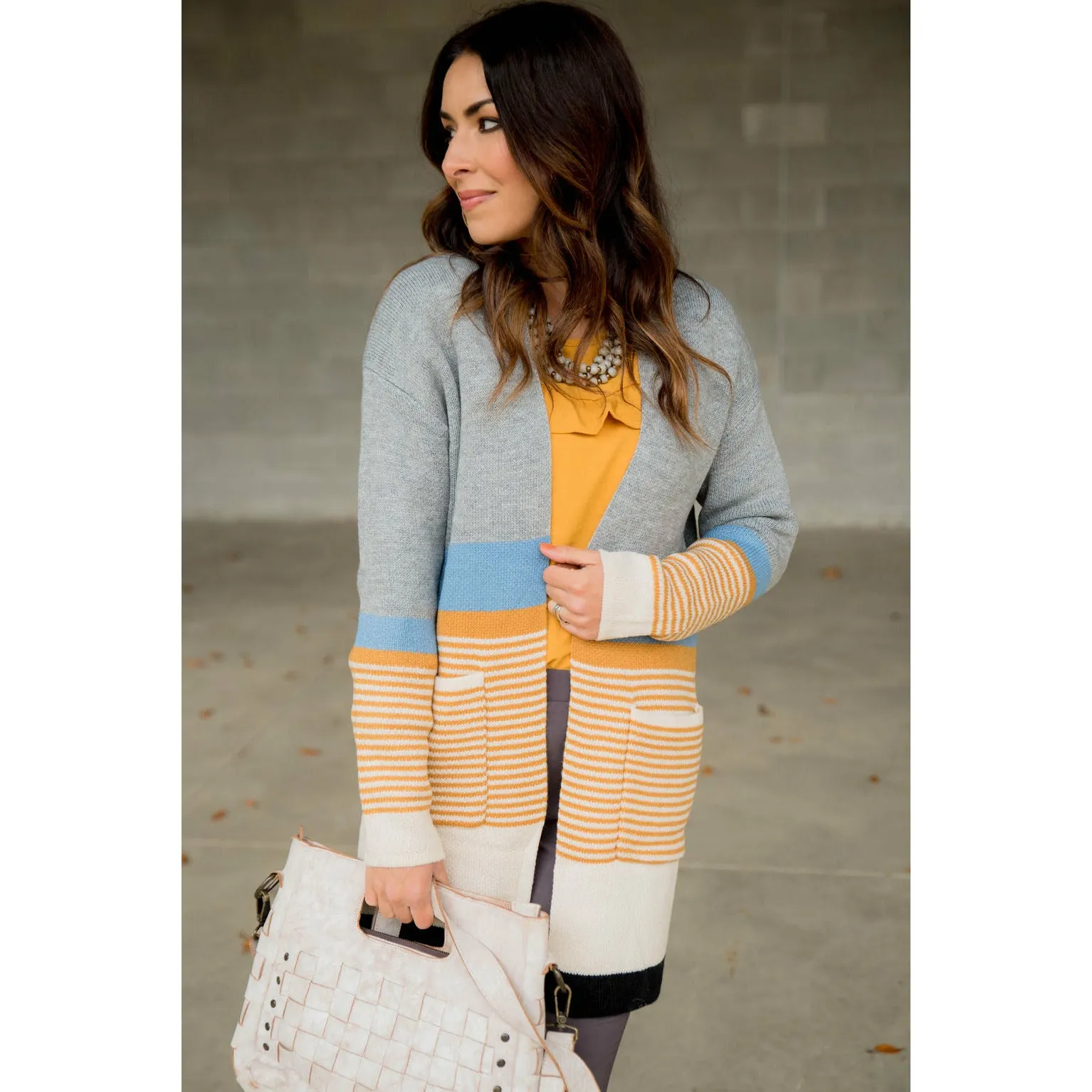 Stripe Color Blocked Bottom Cardigan