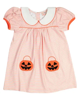 Striped Knit Dress w/ Jack-O-Lantern Pockets