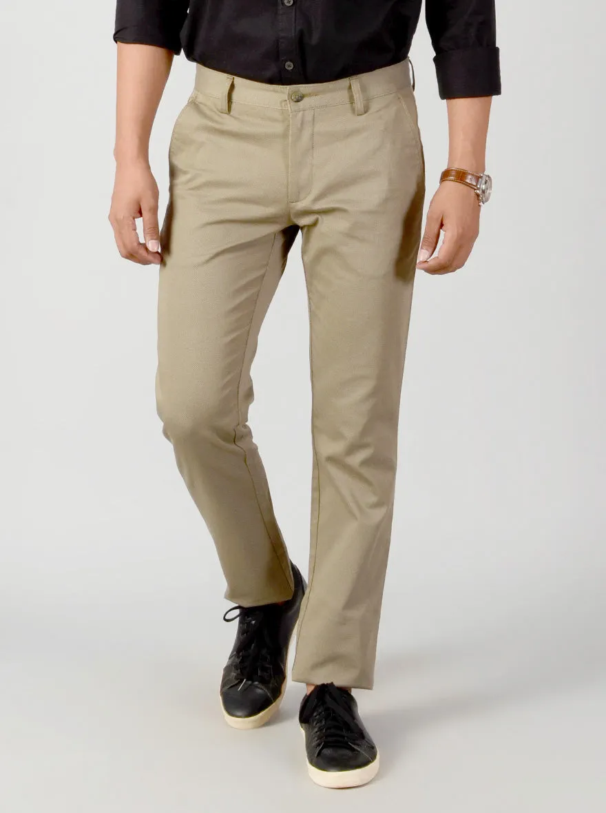 Taupe Brown Dotted Slim Fit Casual Trouser | Greenfibre