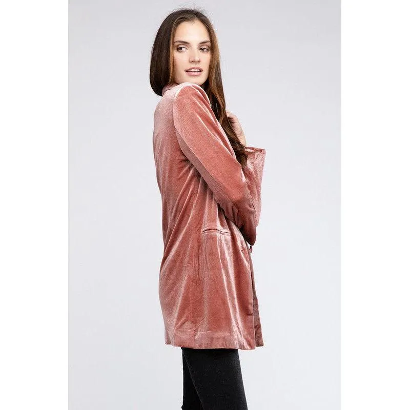 The Belina Velvet Blazer In Champagne Or Dusty Rose